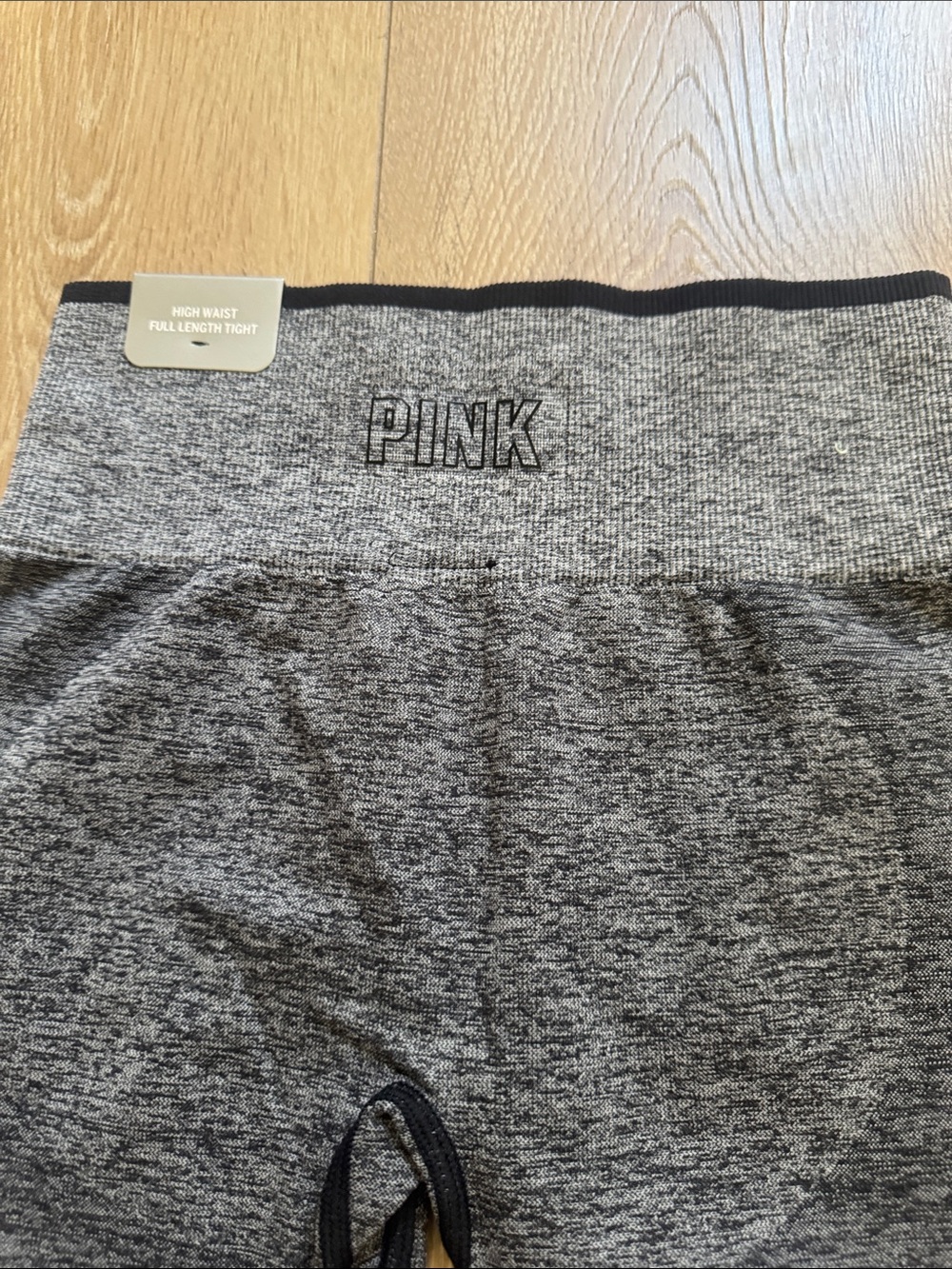2 New PINK Victoria's Secret Kids Dark Heather Grey Seamless Leggings - Picture 3 of 4